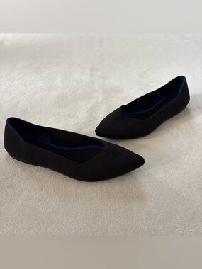 Rothy's THE POINT Black Solid Knit Flats Women's Size 6.5
